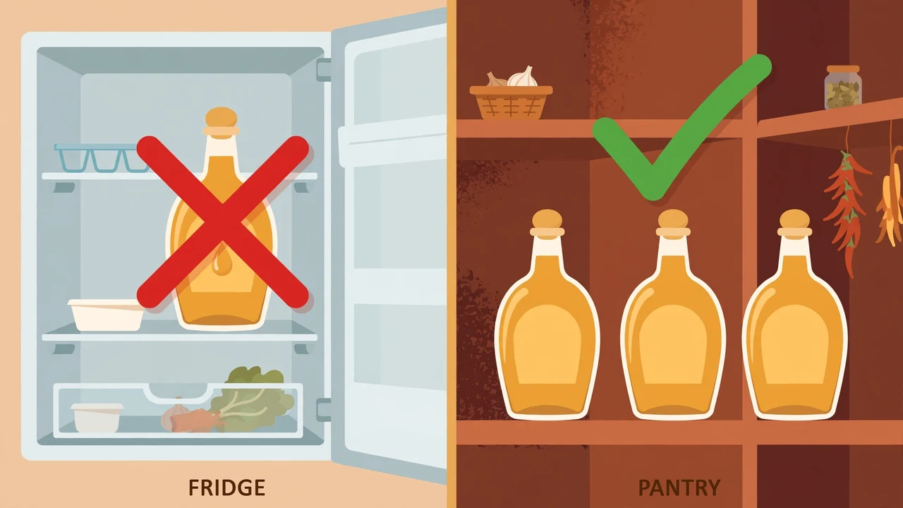 Fridge vs pantry comparison for Torani syrup storage — pantry wins for standard syrups