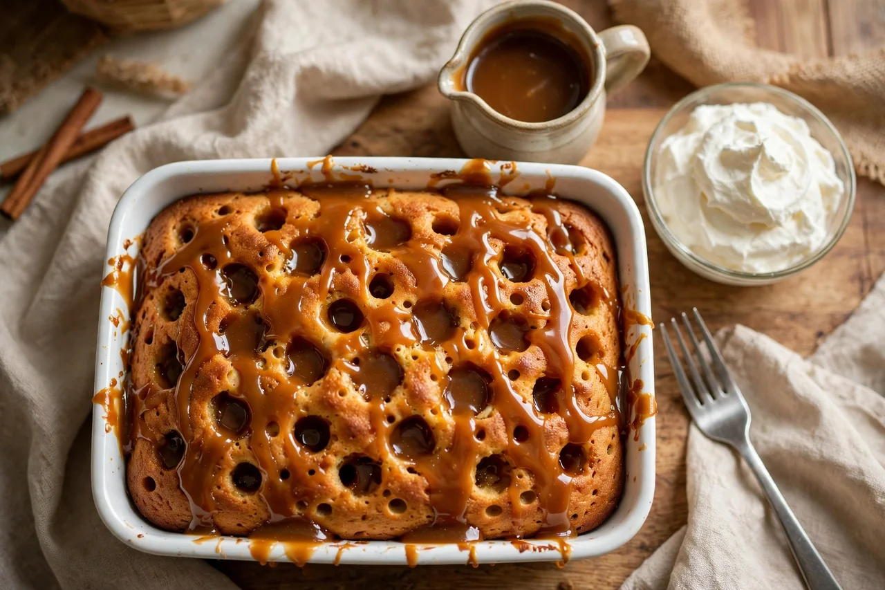Baking with Torani Syrup: 12 Tips & Best Flavors 2 Vanilla caramel poke cake soaked with Torani syrup and topped with whipped cream