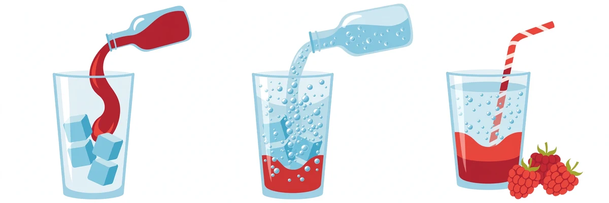 Italian soda recipe card showing Torani syrup ratio of 2 ounces per 12 ounce glass with sparkling water